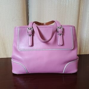 Coach Pink Leather Satchel with Silver Trim